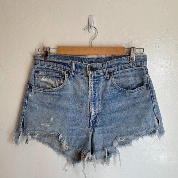 Vintage Distressed Levi's Cutoff Jean Shorts Light Wash - Picture 1 of 8